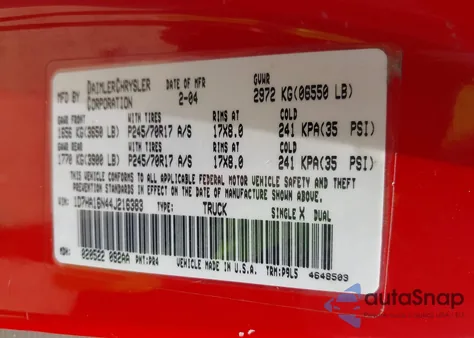 2004 Dodge Ram 1500 St from USA, damaged, VIN 1D7HA16N44J216383